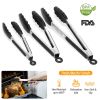 3-Piece Stainless Steel Locking Tongs with Silicone Tips.