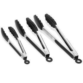 3-Piece Stainless Steel Locking Tongs with Silicone Tips.