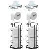 2 Pack Toilet Paper Holder, Free Standing Toilet Roll Holder No Drilling, Bathroom Toilet Paper Stand with ShelfOrganizers and Storage,Upgraded