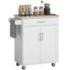 HOMCOM Kitchen Island Cart Rolling Trolley Cart with Drawer, Storage Cabinet & Towel Rack, White