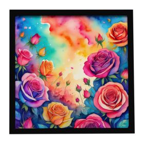 Colorful Roses Framed Metal Print Bathroom, Kitchen, Office, Home Decor Wall Art Ready to Hang, Square, 8X8