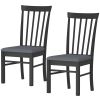 HOMCOM Wooden Dining Chairs Set of 2, Farmhouse Upholstered Kitchen Chairs with Rubber Wood Frame, Black and Gray