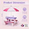 Kids Outdoor Table and Chair Sets with Removable Umbrella, Kids Picnic Table for Backyard Garden Patio, Pink & Purple