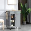 HOMCOM Kitchen Island Cart, Rolling Kitchen Island with Storage Shelf, Solid Wood Top, Drawer, for Dining Room, Gray