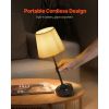Cordless Table Lamp, 5200mAh Built-in Rechargeable Battery Desk Lamp, 3-Level Brightness, Fabric Shade, 2700-3000K Color Temperature
