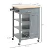 HOMCOM Kitchen Island Cart, Rolling Kitchen Island with Storage Shelf, Solid Wood Top, Drawer, for Dining Room, Gray