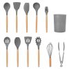 11-Piece Silicone Cooking Utensil Set with Wooden Handles