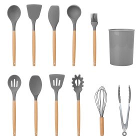 11-Piece Silicone Cooking Utensil Set with Wooden Handles (Option: Grey)
