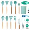 11-Piece Silicone Cooking Utensil Set with Wooden Handles