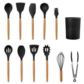 11-Piece Silicone Cooking Utensil Set with Wooden Handles (Option: Black)
