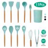 11-Piece Silicone Cooking Utensil Set with Wooden Handles