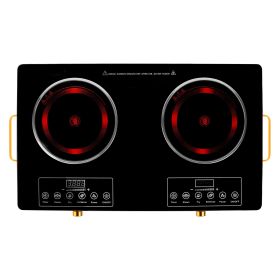 7000W Portable Double Ceramic Cooktop with Timer and 11 Power Levels (Option: Black)