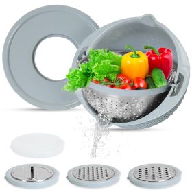 Stainless Steel Mixing Bowl Set with Lid, Graters and Colander (Option: Blue)