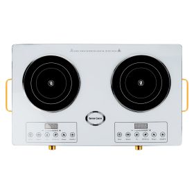 7000W Portable Double Ceramic Cooktop with Timer and 11 Power Levels (Option: White)