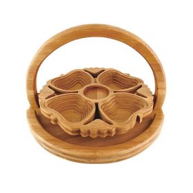 Foldable Bamboo Fruit Basket and Snack Serving Tray (Color: apple)