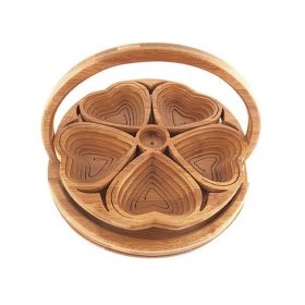 Foldable Bamboo Fruit Basket and Snack Serving Tray (Color: love)