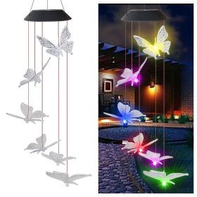 Color-Changing Solar LED Hummingbird and Butterfly Wind Chime for Outdoor Garden Decor. (Ships From: China, Emitting Color: 09)