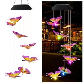 Color-Changing Solar LED Hummingbird and Butterfly Wind Chime for Outdoor Garden Decor. (Ships From: China, Emitting Color: 08)