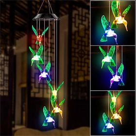 Color-Changing Solar LED Hummingbird and Butterfly Wind Chime for Outdoor Garden Decor. (Ships From: China, Emitting Color: 01)