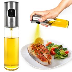 100ml Reusable Glass Olive Oil Sprayer for Cooking. (Color: Silvery)