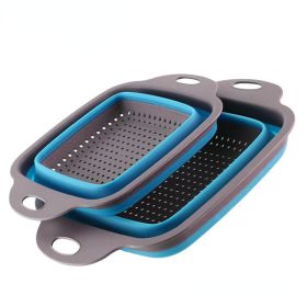 2-Piece Collapsible Silicone Colander Set with Handles. (Color: Blue Suit (1 Large + 1 Small))