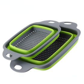 2-Piece Collapsible Silicone Colander Set with Handles. (Color: Green Set (1 Large + 1 Small))