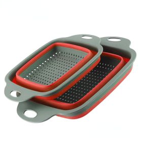 2-Piece Collapsible Silicone Colander Set with Handles. (Color: Red Set (1 Large + 1 Small))