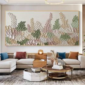 Handmade Abstract Green Floral Canvas Wall Art with Textured Finish. (Style: 01, size: 75x150cm)