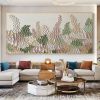 Handmade Abstract Green Floral Canvas Wall Art with Textured Finish.