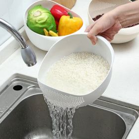 Multi-Functional Kitchen Washing Basket with Drain Basin for Rice, Fruits and Vegetables. (Color: White)