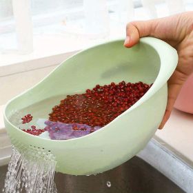 Multi-Functional Kitchen Washing Basket with Drain Basin for Rice, Fruits and Vegetables. (Color: Nordic Green)