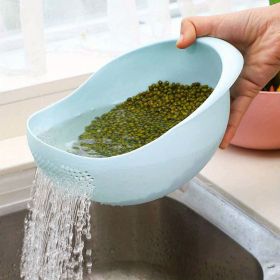 Multi-Functional Kitchen Washing Basket with Drain Basin for Rice, Fruits and Vegetables. (Color: Nordic Blue)