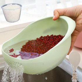 Multi-Functional Kitchen Washing Basket with Drain Basin for Rice, Fruits and Vegetables. (Color: 3PCS Green Rice Washing Machine With Rice Cup Rice Spoon)