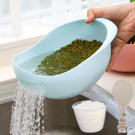 Multi-Functional Kitchen Washing Basket with Drain Basin for Rice, Fruits and Vegetables. (Color: 3PCS Blue Rice Washing Machine With Rice Cup Rice Spoon)