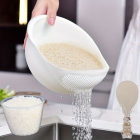 Multi-Functional Kitchen Washing Basket with Drain Basin for Rice, Fruits and Vegetables. (Color: 3PCS White Rice Washing Machine With Rice Cup Rice Spoon)
