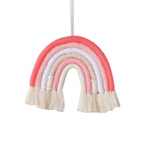 Vibrant Rainbow Macrame Wall Hanging for Living Room and Bedroom Decor. (Color: Pink)