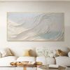 Hand-Painted Abstract White Beach Canvas Wall Art for Modern Living Room Decor.