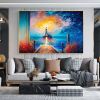 Hand-Painted Coastal Lighthouse Sunset Canvas Wall Art.