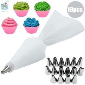 8/10/18-Piece Reusable Silicone Pastry Bag and Piping Tip Set. (Color: Blue)