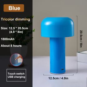 Rechargeable Mushroom Table Lamp with Touch Control for Bedside Decor. (Lampshade Color: Blue, Ships From: China)