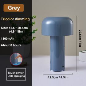 Rechargeable Mushroom Table Lamp with Touch Control for Bedside Decor. (Lampshade Color: Grey, Ships From: China)