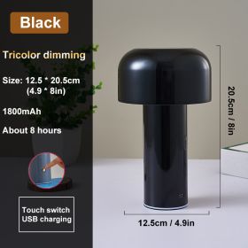 Rechargeable Mushroom Table Lamp with Touch Control for Bedside Decor. (Lampshade Color: Black, Ships From: China)