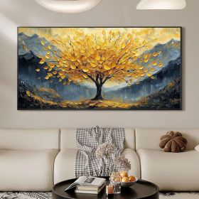 Large Golden Tree of Life Canvas Wall Art for Boho Home Decor. (Style: 01, size: 60x120cm)