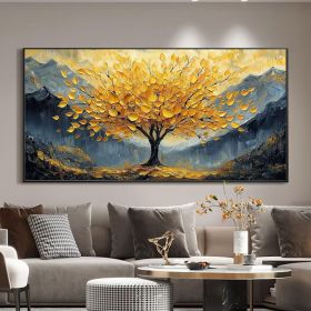 Large Golden Tree of Life Canvas Wall Art for Boho Home Decor. (Style: 01, size: 70x140cm)