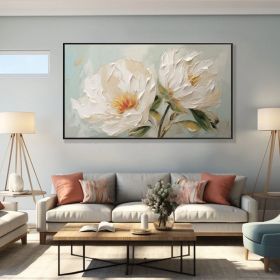 Minimalist Abstract White Floral Canvas Wall Art for Living Room Decor. (Style: 01, size: 60x120cm)