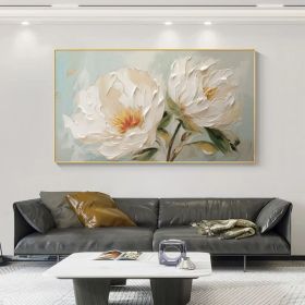 Minimalist Abstract White Floral Canvas Wall Art for Living Room Decor. (Style: 01, size: 80x160cm)