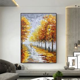 Minimalist Yellow Autumn Forest Canvas Wall Art with Abstract Tree Landscape. (Style: 01, size: 50X70cm)