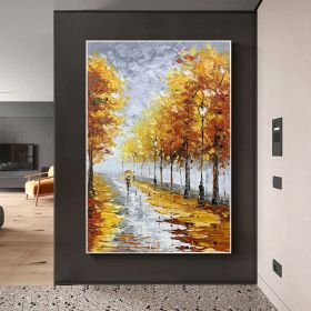 Minimalist Yellow Autumn Forest Canvas Wall Art with Abstract Tree Landscape. (Style: 01, size: 70x100cm)
