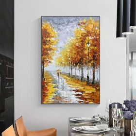 Minimalist Yellow Autumn Forest Canvas Wall Art with Abstract Tree Landscape. (Style: 01, size: 60X90cm)