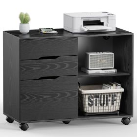 3 Drawer Mobile Rolling Lateral File Cabinet For Home Office And Kids Room (Color: Black)